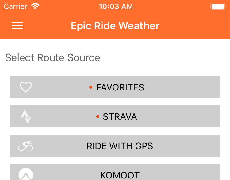 Epic Ride Weather start page