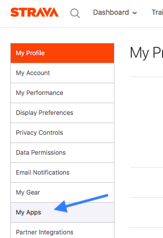 Strava settings menu