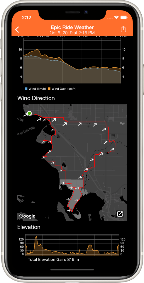 Epic Ride Weather forecast in dark mode